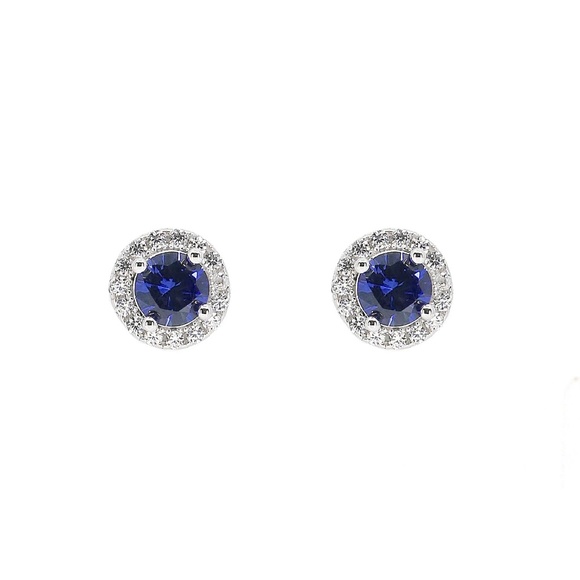 New! Anna Zuckerman Simulated Sapphire & Diamond Stud Earrings - Picture 1 of 6